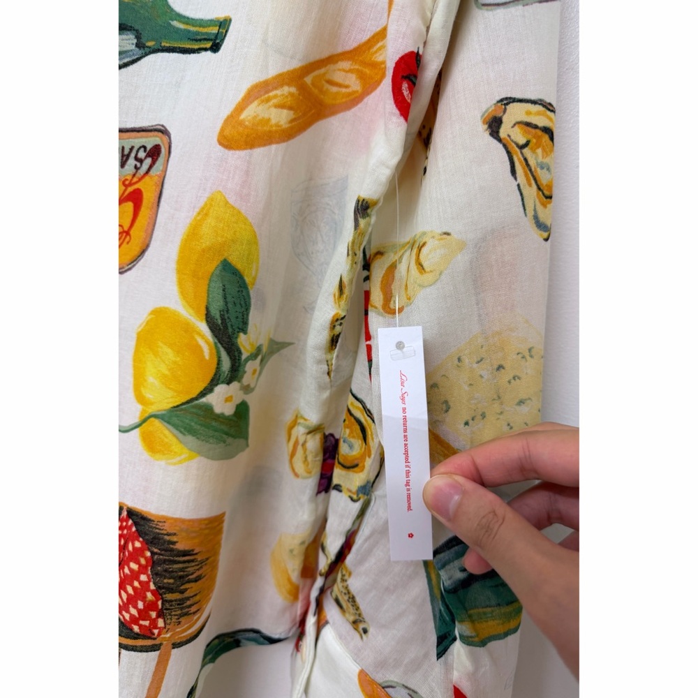 NWT Lisa Says Gah Tessa Food Print Button Down Shirt Top Italian Summer Ivory L - Picture 4 of 10